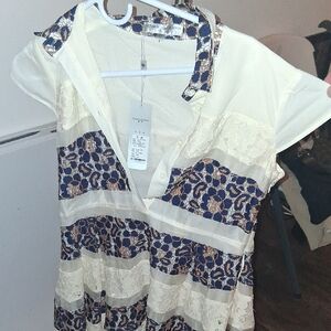 Zara Cream and Blue Lace Blouse